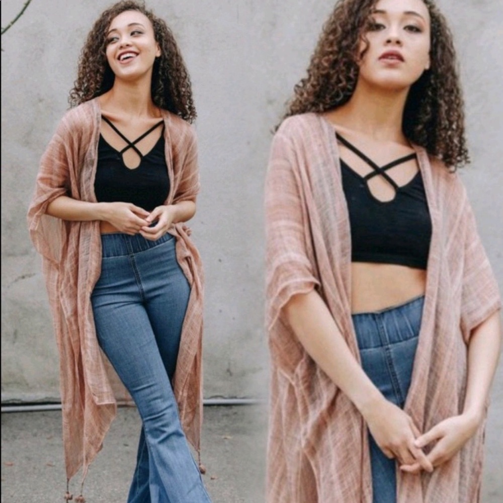 LAST 1 New Bohemian Striped Kimono Cardigan Beach Wrap - Picture 1 of 7